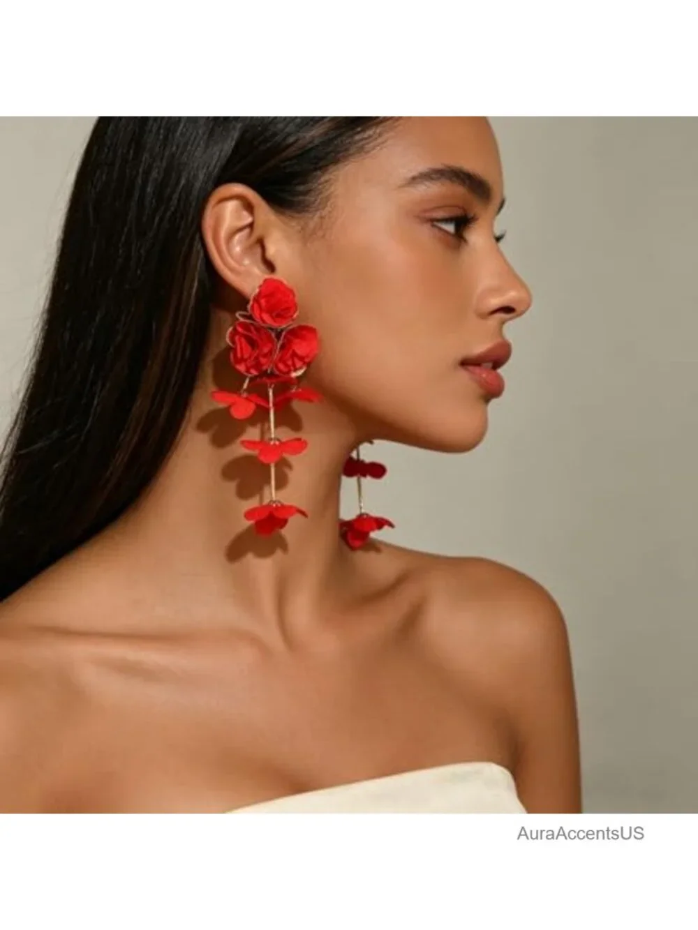 Handmade Fabric Flower Drop Dangle Earrings for Women Lightweight Statement